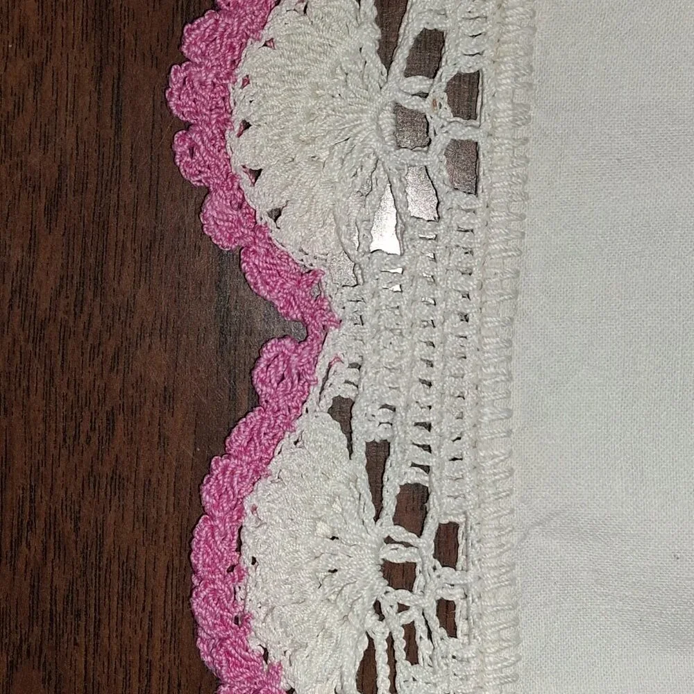 Vintage 1950s Hand Embroidered Easter Basket Tablecloth 72x53 w/ Crochet Trim